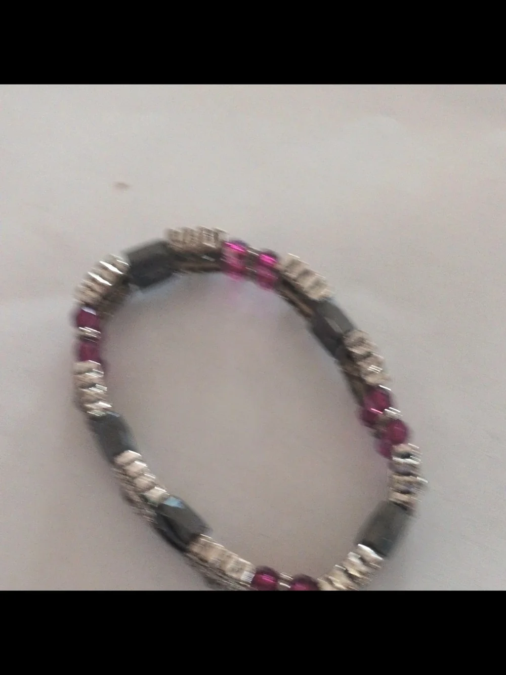 Elegant Silver-Tone Hematite and Purple Bead Stretch Bracelet